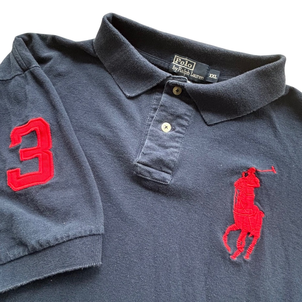 Vintage Polo Ralph Lauren Big Pony #3 Polo Shirt Mens XXL Navy Red Preppy